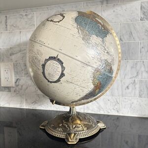 Vintage Replogle 12” Platinum Classic Series Globe - Engraved Brass Metal Base